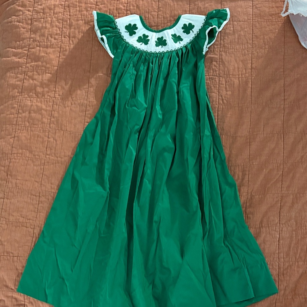 Emerald Green Kids Dress with Shamrock Accents